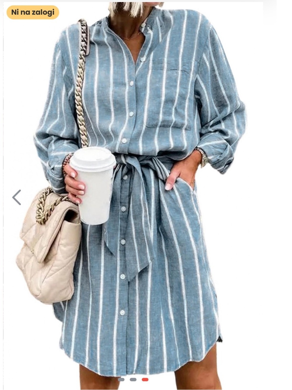 a new day Green & White Striped Tie-Waist Midi Shirt Dress